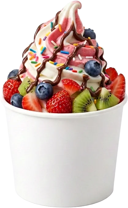 Froyo cup piled with toppings